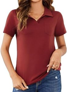 Cnlinkco Womens Polo Shirts Short Sleeve Professional V Neck Collared Work Tops Elegant Summer Blouses