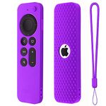 Dealfreez Protective Full Wrap Silicone Case Compatible with New Siri Apple TV 4k 2nd Generation Remote Skin-Friendly Shock Proof Anti-Slip Washable Protective Cover Sleeve (C-Purple)