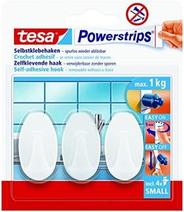 tesa Powerstrips Ganchos Pequeños Ovalados - Gancho Adhesivo Removible para Cristal, Azulejos, Madera, Plástico y Otras Superficies - Impermeable - Blanco - Soporta hasta 1 kg