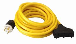 Coleman Cable 01911 10/3 Generator Power Cord with L5-20P to 5-15R Plug with 3-Outlets, 25-Foot