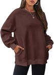 WIHOLL Crewneck Sweatshirts Women with Pockets Long Sleeve Tops Lightweight Hoodie Vintage Clothes Y2K Brown S