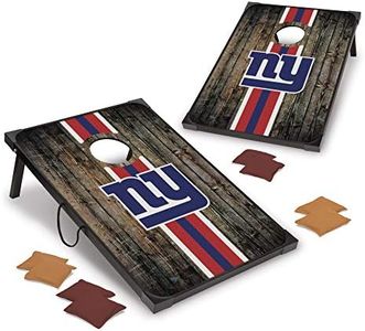 Wild Sports NFL New York Giants Deluxe MDF Cornhole Game Set 2' x 3', 9mm Thick with Corners and Aprons, Convenient Carry Handles and 8 Premium Bean Bags