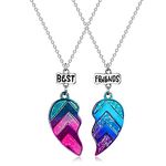 MJartoria BFF Necklaces for 2 Split Heart Weirdo 1 Weirdo 2 Best Friends Forever Pendant Friendship Set (Best Friends-Blue) (Best Friends-Green+Blue) For Unisex Adult