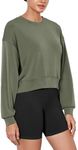 ODODOS Modal Soft Long Sleeve Cropped Sweatshirts for Women Oversized Crew Neck Pullover Crop Top, Dark Sage, Medium