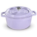 RD ROYDX Dutch Oven Pot w/Lid，Enameled Cast Iron Coated Dutch Oven 6QT Deep Round Oven，Non-Stick Pan w/Dual Handle Braising Broiling Bread Frying，for Open Fire Stovetop Camping，Purple (5.5L)