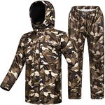 ILM Waterproof Rain suit Men Jacket and Trousers-Motorbike Fishing Rain Coat Resistant Protective Rain Gear 6 Pockets 2 Piece Set,Camouflage-men,3XL