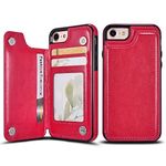 UEEBAI Case for iPhone 6 Plus 6S Plus, Luxury PU Leather Case with [Two Magnetic Clasp] [Card Slots] Stand Function Practical Soft TPU Case Back Wallet Flip Cover for iPhone 6 Plus/6S Plus - Rose Red