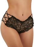 comeondear Women Lace Cheeky Panties Plus Size Floral Sheer Boyshort Criss Cross Thong Panty Black High Waist Bikini