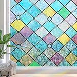 Zindoo Stained Glass Window Film Privacy, Frosted Window Film Self Adhesive, Rainbow Window Privacy Film Decorative Window Stickers Static Cling UV Blocking for Home Office, 44.5x200cm