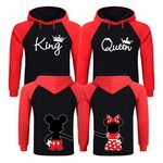 King and Queen Hoodies, Couples Christmas Sweaters, King and Queen Matching Hoodies for Couples, Black - Apple Red, Men XX-Large - Women X-Large