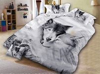 Duvet Cover Dog Wolf 3D Cute Animal Bedding set Love Pug Pattern Black White Boy Girl Quilt Cover With Zip (Wolf, King 220x240 cm)