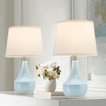 GyroVu Table Lamp Set of 2, Ceramic Table Lamp Classic Beside Lamps Nightstand Lamp Modern Table Lamp for Living Room, Bedroom & Office Rocker Swtich Sky Blue-LED Bulbs Included