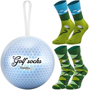 Rainbow Socks – Golf Ball With Golf Socks Inside – For Golf Fans, Prestigious Sport, Elegance – 2 Pairs – Size AUS 4-7 UK 4-7 EU 36-40