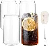 ALINK 4-Pack Large Beer Glasses, 20 oz Can Shaped Drinking Glasses, Bubble/ Boba Tea Cup Tumbler for iced coffee, soda, Plus 1 Sponge Brush