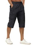 TACVASEN Men's Capri Pants Relaxed Fit Below Knee Shorts 3/4 Pants Long Shorts Mountain Shorts Multi Pockets Summer Shorts Work Shorts Black