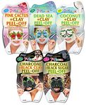 7th Heaven Clay Peel Off Face Masks x 5 - Pink Cactus, Dead Sea, Coconut and Charcoal Face Peel Off Masks - Face Masks Skincare Set Ideal for Pamper Parties