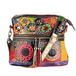 Segater® Women’s Multicolor Floral Crossbody Bag, Vintage Cowhide Leather Handbag Snake Pattern Design Shoulder Bag Ladies Travel Handbag Colorful Purse