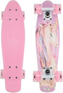 KMX 22" Kids Skateboard for Boys, Girls, Beginner Mini Cruiser Skateboard for Kids Ages 6-12, Skate Board for Kids Penny Board(Pink Unicorn)