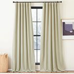 NICETOWN Room Darkening Faux Linen Beige Curtains 108 inches Long, Pinch Pleated Light Blocking Noise Reducing Thermal Insulated Curtains for Living Room/Bedroom, W50 x L108, 2 Panels