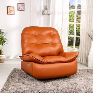 Solis Royale Leatherette Recliner 1 Seater Sofa Chair with 270° Swivel USB & C-Port Charging | Lounge Chairs for Home | Motorized Rocking and Revolving Recliner Chair (1 Year Warranty, TAN)