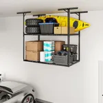 FLEXIMOUNTS 3x6 Double Layer Overhead Garage Storage Rack – Adjustable Heavy Duty Metal Garage Ceiling Storage Racks, 880 lbs Capacity – Garages Organization System for 10–15 ft Tall Garages, Black
