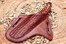 Leather Knife Sheath, Slanted Pancake Sheath, Tooled Leather Sheath, Belt Sheath, Beautiful Cow Boy Bull Cutter Knife Leather Sheath 100% Real Leather and Exotic Cow Hide Sheath - OHM-102 (OHM-102 PANCAKE)