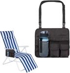 Beach Chair Hanging Storage Pouch Snack Bag,Outdoor Folding Camping Chair Caddy Seat Organizer with 4 Pockets,Chair Side Organizer Storage Bag Armrest Pouch with Cup Holder,Shoulder Side Tote Bag