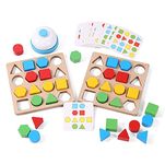 Wooden Puzzles Shape Color Matching Board Games Preschool Educational Montessori Toys for Kids 3 4 5 6 Years Old Boys Girls Brain Teaser Puzzles Logic Game with Bell Cards
