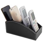 XNONE Remote Control Holder Tray with 4 Compartments,Faux Leather Tv Remote Holder Storage Box,Nightstand Decoration/Media Remote Caddy/Glasses/makeup brush/Pen/Mobile phones Desktop Organizer,Black