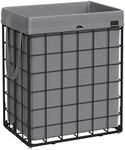 SONGMICS Dirty Laundry Basket, 90L, Foldable Basket, Bac, Removable and Washable Bag, Metal Frame, for Bedroom, Bathroom, Laundry Room, Black and Grey LCB190G01