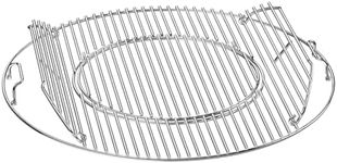 Charkettle Stainless Steel Double-Side Hinged Grill Grid with Handle, Replacement Round Cooking Grate Compatible with Weber 22" Kettle Grills