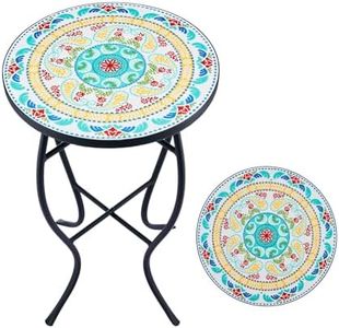 VONLUCE Table d'Appoint Ronde Mosaïque en Céramique de Jardin 14" (35,5cm) Décoration de Patio Porche Terrasse Jardin Entrée de Salon de Chambre à Coucher Jardin de la Maison, Vert