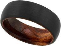 Sabrina Silver 8mm Domed Inner Wood Tungsten Carbide Wedding Band Ring for Men Brushed Black Finish Comfort fit Size 12