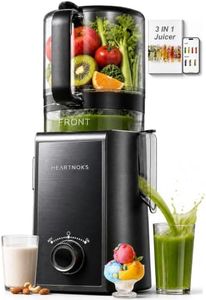 Heartnoks Juicer Machines, 3-in-1 Cold Press Juicer, 6.5'' Wide Feed Chute