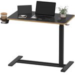 SANODESK Medical Adjustable Overbed Bedside Table with Hidden Casters, Pneumatic Mobile Laptop Computer Standing Desk Cart with Tray, Hospital and Home Use(31.5" W x 17.7" D, Black)