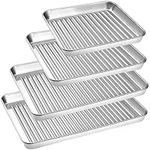 Non Stick Baking Tray Set of 4, Essentials Stainless Steel Baking Sheet, Easy Cleaning Oven Trays for Cooking and Roasting, Rectangle Baking Pan, Corrugated Design (Large Size)