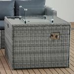 Rattan Gas Fire Pit Table with Lava Stones, Removeable Wind Guard & Lid Cover - Outdoor Coffee Table Top Fire Pit for Garden, Patio, Conservatory - RAIN COVER INCLUDED (Grey)