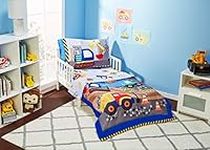 4 Piece Toddler Bedding Set - Under Construction - Includes Comforter, Flat Sheet, Fitted Sheet and Reversible Pillowcase