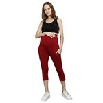 Sillyboom Women's Comfort Fit Maternity Yoga Pants Capris for Women Pregnancy Pants Over-Belly Design and Elastic Waistband for All Moms to Be (Maroon, M)