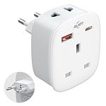 UK to European Schuko Travel Adaptor, UK 2 pin & 3 Pin to EU Plug Adapter with 1 USB-C, 1 USB-A & 2 AC Outlets, BESFAN Euro Travel Plug Type C International Adaptor for Germany France Poland Spain 1