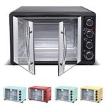 TurboTronic FEO55 Electric Mini Oven 55L - French Doors Compact Table Top Oven with Timer for Baking, Grilling, Rotisserie, Pizza, Toast and Reheating - Comes with Rotisserie Set, Baking Trays - Black