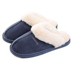 Misolin Women Men Slipper Memory Foam Fluffy Slip-on House Suede Fur Lined/Anti-Skid Solendoor & Outdoor, 3.5/5 UK, Blue