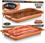 GOTHAM STEEL 2 Pc Baking Pan with Rack for Crispy Bacon + Air Fryer Basket for Bacon with Grease Catcher, Nonstick Bacon Cooker for Oven/Copper Bacon Pan, Air Fryer Pan, Oven/Dishwasher Safe