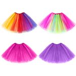 Geebuzz 4 Pack Women's Tutu Skirts Classic 4 Layered Elastic Ballet Dance Runner Tuller Tutu Skirt for Birthday Party Costume (4pack-Multicolor-4)