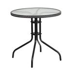 Flash Furniture TLH-087-GY-GG Round Tempered Glass Metal Table with Gray Rattan Edging, 28-Inch