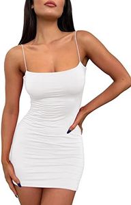 LILLUSORY Mini Dress Sexy Bodycon Dress 2024 Summer Short Backless Spaghetti Strap Tight Dresses Party Club Dress, White, X-Small