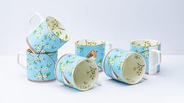 GOLDEN QUEEN'S Handcrafted Tea Cups - Set of 6 | Ideal for Everyday Tea and Coffee, Enhancing Your Daily Rituals (Blue Birdie)