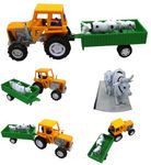 Neoinsta Medium Size Pull Back Or Pull Along Plastic Farm Tractor with Tractor Trolley and Two Cows Behind | Agriculture Farm Truck | Trailer Vehicle Toy for Kids (Yellow Green)