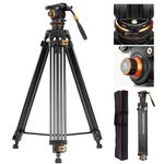 K&F Concept 75"/191cm Video Tripod, Heavy Duty Camera Tripod with Fluid Head Damping Adjustable, Load up to 22lb/10kg, QR Plate Compatible with Canon Nikon Sony and Other DSLR Camcorder