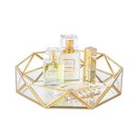 Feyarl Gold Glass Mirrored Tray Perfume Tray Make up Vanity Tray Jewelry Display Organizer Tray Ornate Cosmetic Tray Decorative Tray for Home Decor Dresser Tabletop (9.5Inch/24cm)